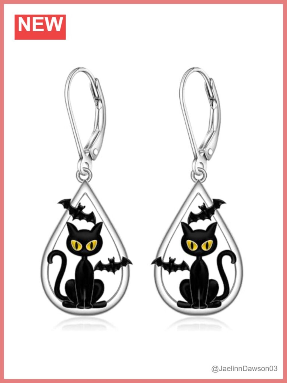 Sterling Silver Cat Dangle Earrings White Gold Plated Animal Jewelry Gift